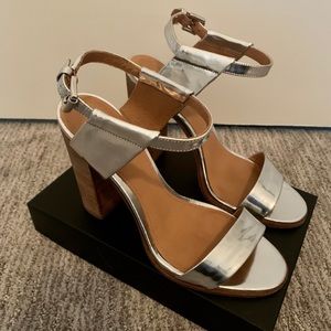 Coach stacked heel sandal, silver